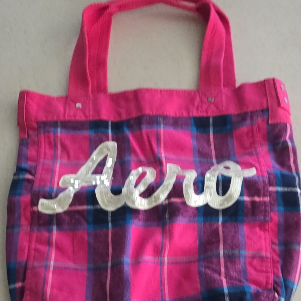 Pink and Blue Plaid Tote Bag